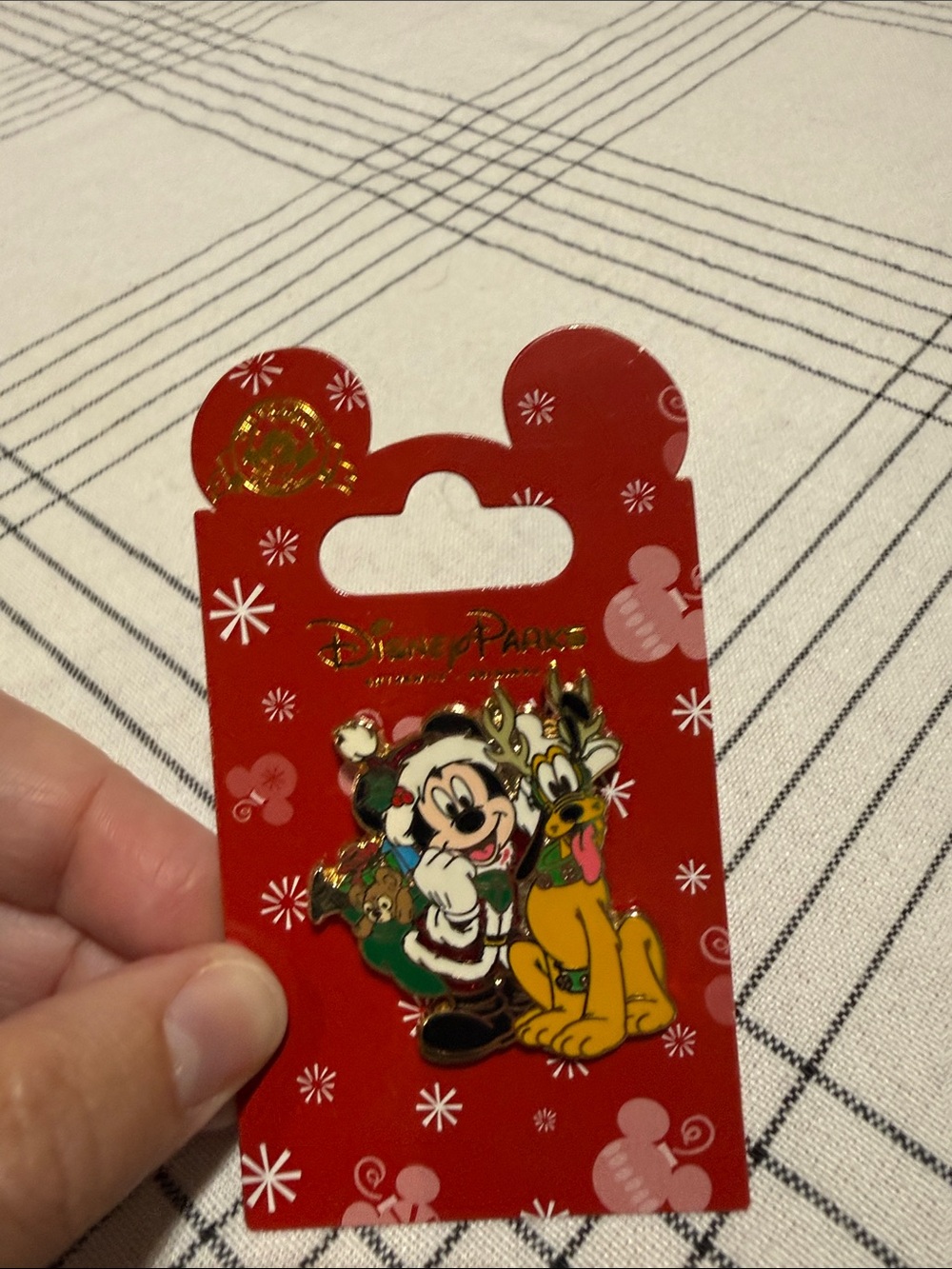 Disney Red and Green Mickey & Pluto Holiday Ornament Pin